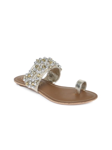 

Catwalk Women Gold-Toned Woven Design Synthetic Open Toe Flats