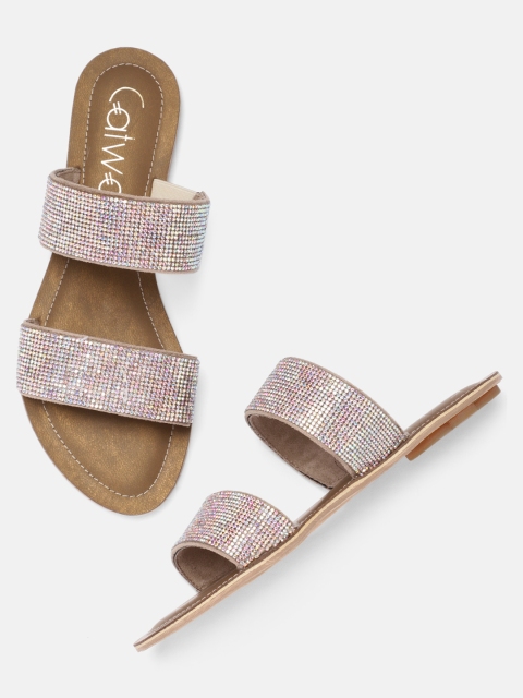 

Catwalk Women Rose Gold-Toned Solid Open Toe Embellished Flats