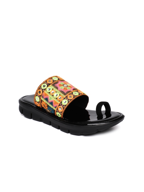 

Catwalk Women Orange & Yellow Woven Design One Toe Flats