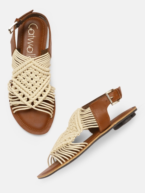 

Catwalk Women Beige Woven Design Open Toe Flats
