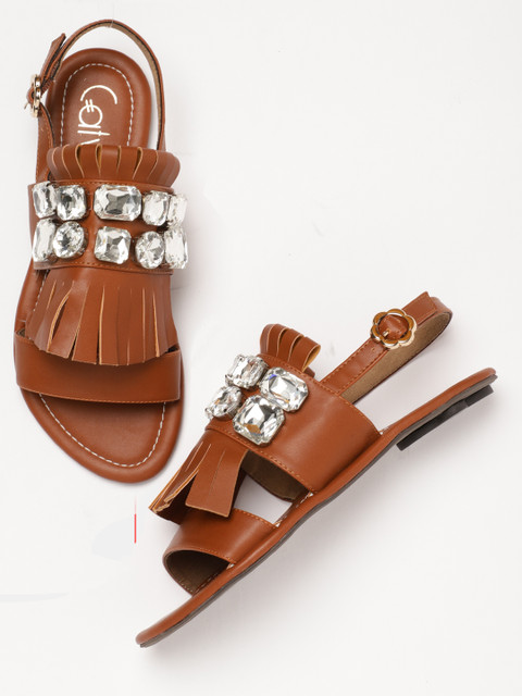

Catwalk Women Brown Embellished Open Toe Flats