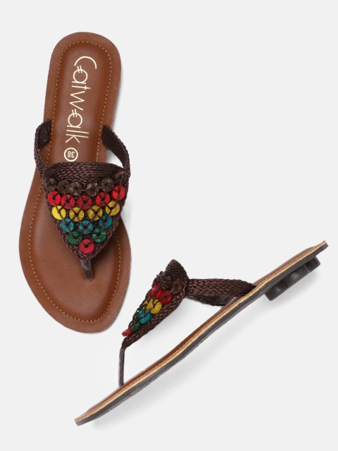 

Catwalk Women Brown Woven Design Embellished Open Toe Flats