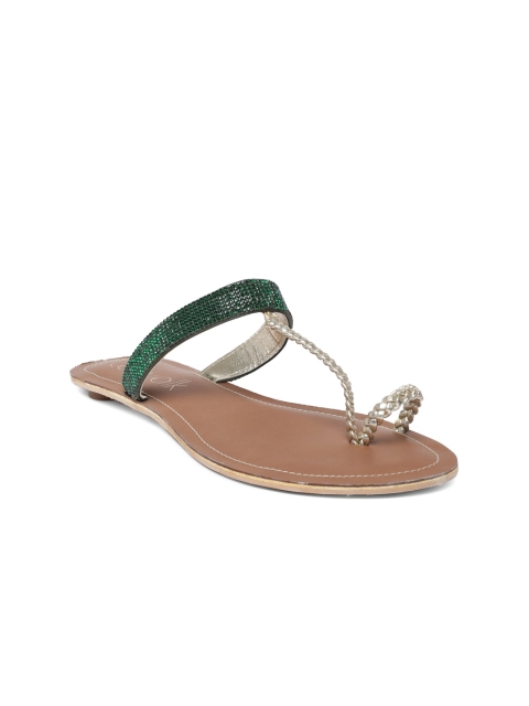 

Catwalk Women Green & Gold-Toned Embellished One Toe Flats