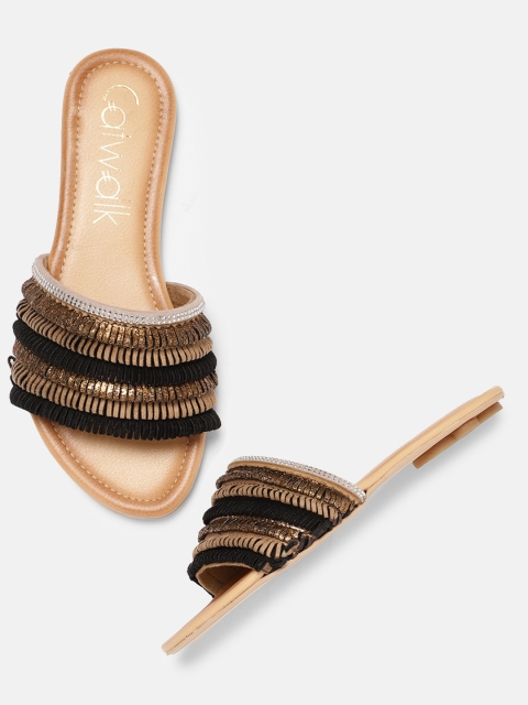 

Catwalk Women Brown & Black Embellished Open Toe Flats