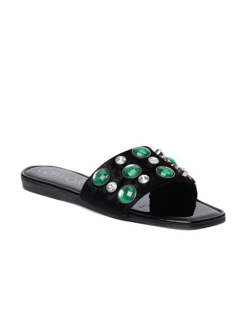 

Catwalk Women Black & Green Embellished Open Toe Flats