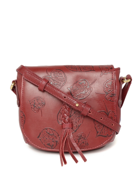 

Hidesign Maroon Leather Printed Sling Bag