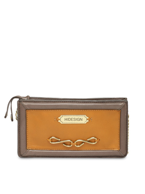 

Hidesign Women Tan Brown Solid Zip Around Leather Wallet