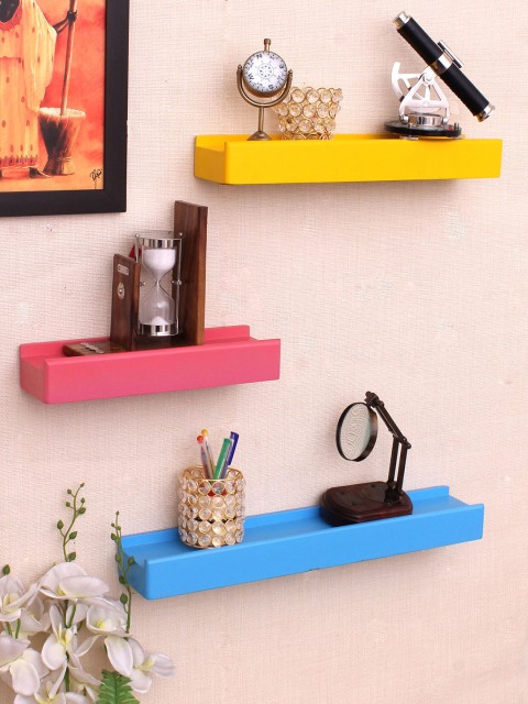 

Home Sparkle Yellow & Pink MDF Basic Wall Shelf