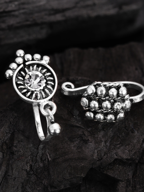 

Rubans Women Set of 2 Oxidised Nose Pins, Silver