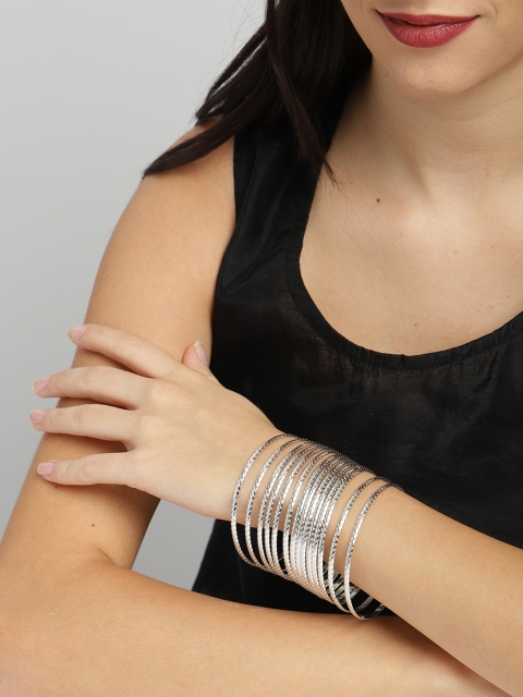 

Ayesha Set Of 14 Silver-Toned Textured Bangles