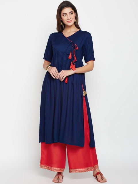

studio rasa Women Navy Blue Solid A-Line Kurta