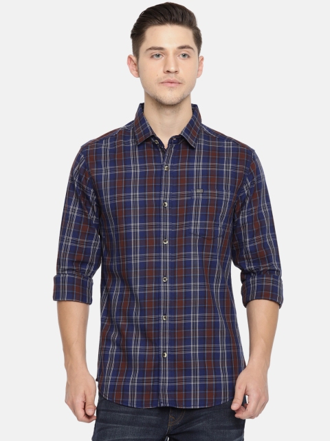 

The Indian Garage Co Men Blue & Brown Slim Fit Checked Casual Shirt