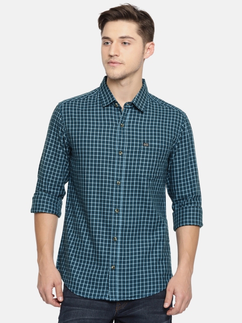 

The Indian Garage Co Men Teal Blue Slim Fit Checked Casual Shirt