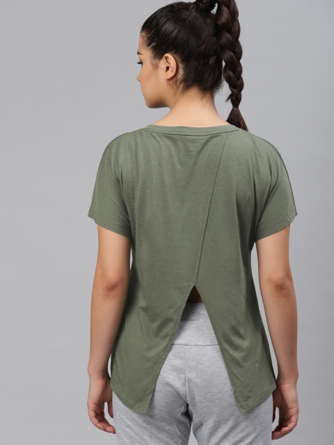 

HRX by Hrithik Roshan Women Black Solid Styled Back Top, Olive