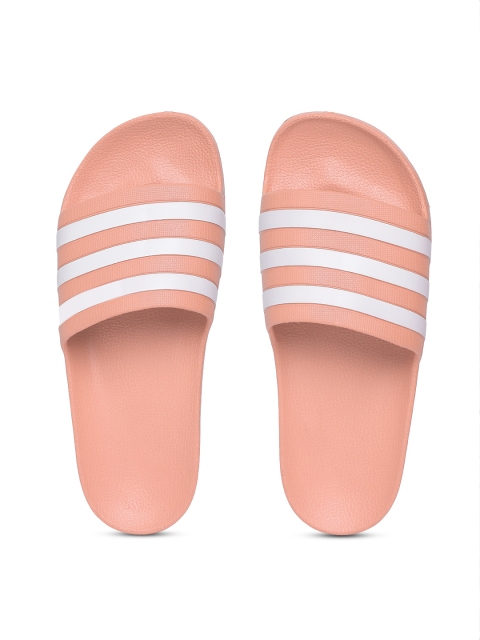 

ADIDAS Unisex Peach-Coloured & White Adilette Aqua Striped Sliders