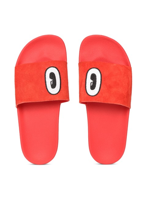 

ADIDAS Originals Women Red Adilette Embroidered Leather Sliders