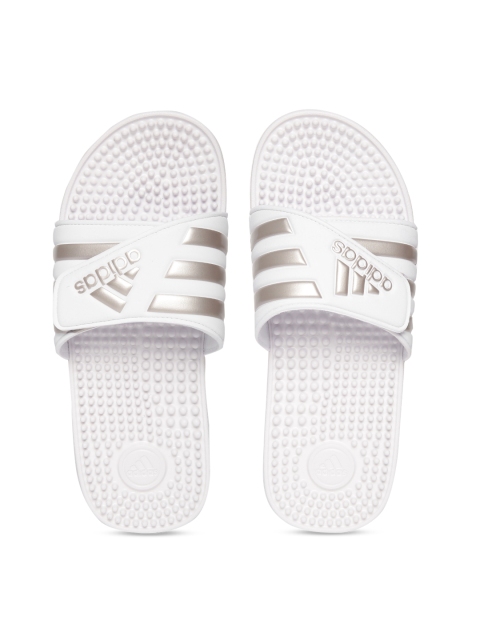 

ADIDAS Unisex White & Silver-Toned ADISSAGE Striped Sliders