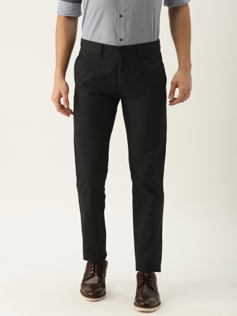 

Peter England Casuals Men Black Super Slim Fit Printed Regular Trousers