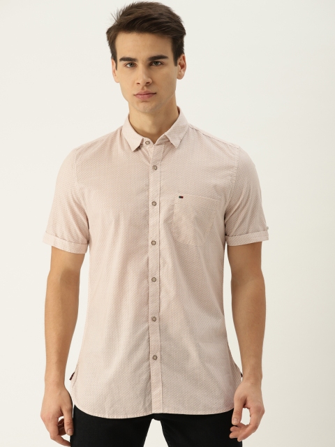 

Peter England Casuals Men Off-White & Khaki Super Slim Fit Printed Casual Shirt