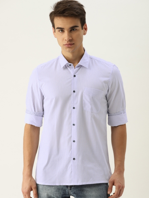 

Peter England Casuals Men White & Blue Slim Fit Striped Casual Shirt