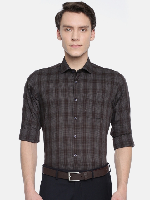 

Peter England Casuals Men Brown & Grey Slim Fit Checked Formal Shirt