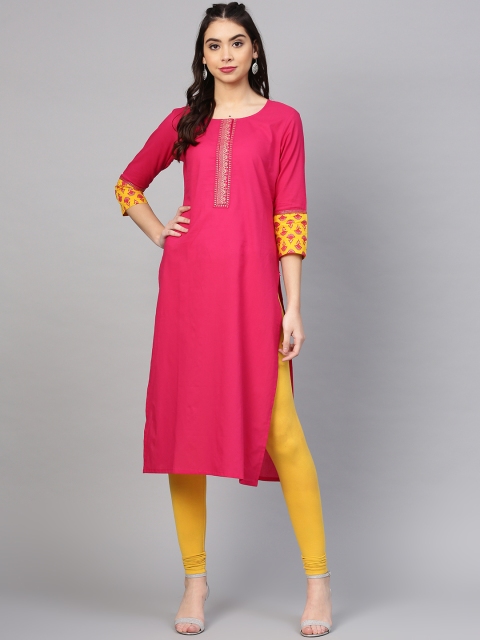 

Varanga Women Fuchsia Solid Straight Kurta