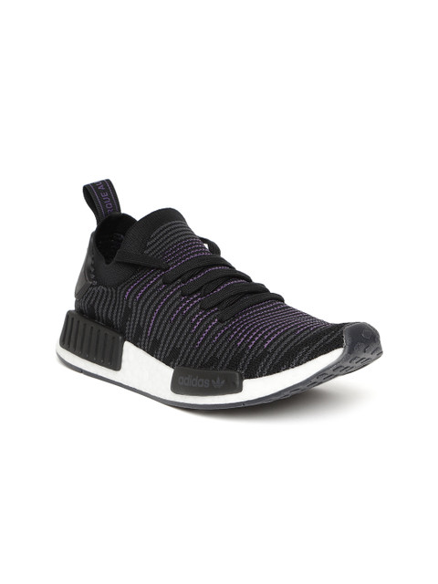 

ADIDAS Originals Women Black & Purple NMD_R1 Primeknit Striped Sneakers