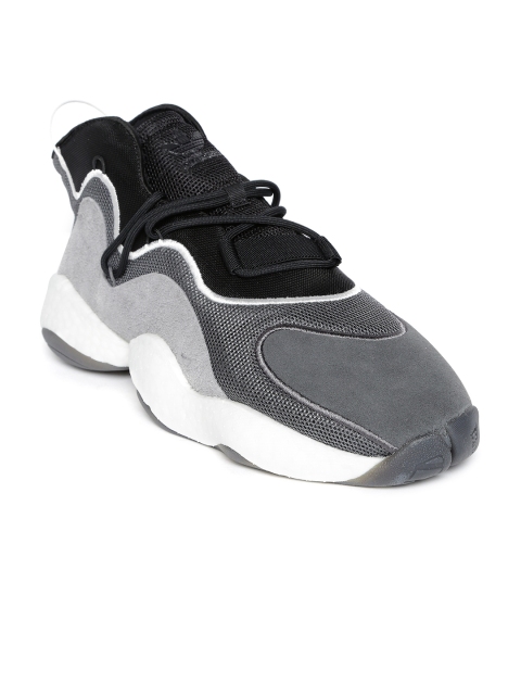 

ADIDAS Originals Men Grey & Black Crazy BYW Colourblocked Suede Mid-Top Sneakers