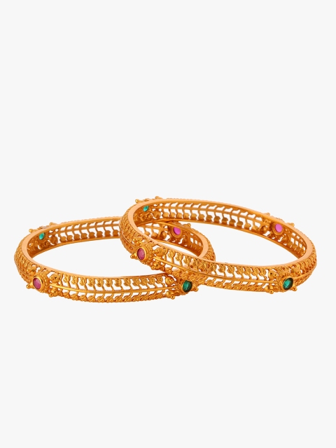 

Peora Set Of 2 18KT Gold-Plated & Green Emerald Stone-Studded Bangles