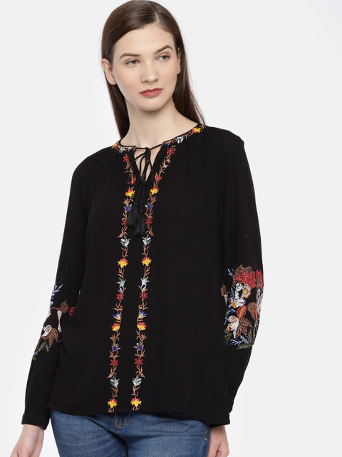 

Colour Me by Melange Women Black Embroidered Top