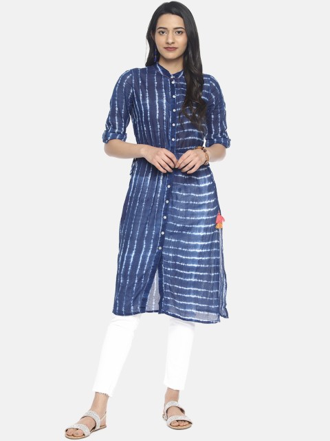 

Colour Me by Melange Women Navy Blue Printed Straight Kurta