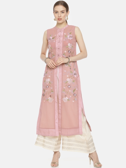 

Colour Me by Melange Women Mauve Embroidered High-Slit Straight Kurta