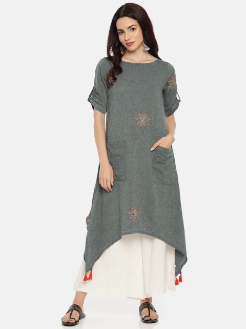 

Colour Me by Melange Women Grey Embroidered A-Line Kurta