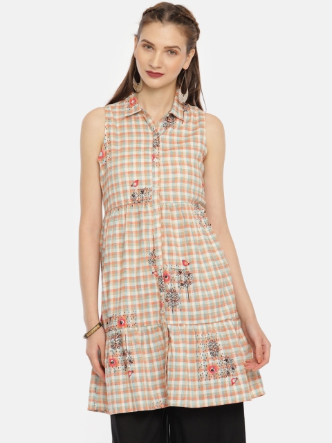 

Colour Me by Melange Women Beige & Blue Checked A-Line Kurta