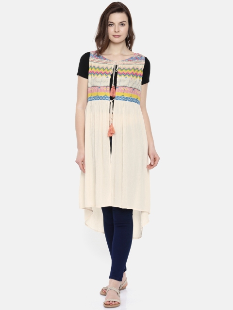 

Colour Me by Melange Cream-Coloured Printed Tie-Up Shrug