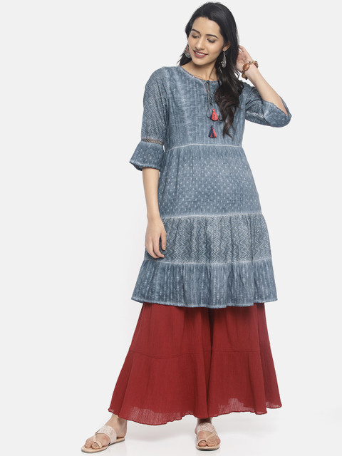 

Colour Me by Melange Women Blue Woven Design A-Line Kurta