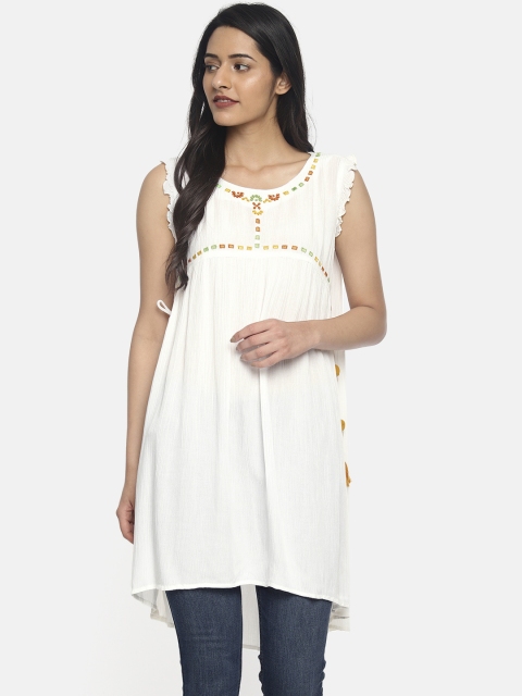 

Colour Me by Melange Women White Woven Design A-Line Kurta