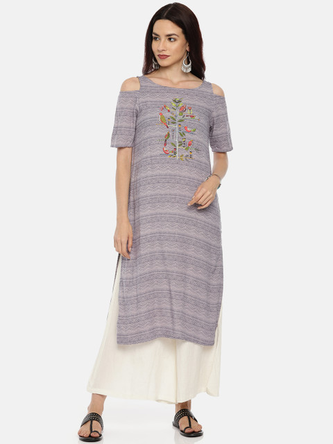

Colour Me by Melange Women Grey Printed Straight Kurta
