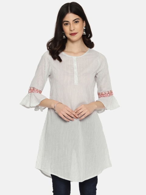 

Colour Me by Melange Women White & Black Striped Straight Kurta
