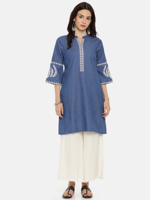 

Colour Me by Melange Women Blue Embroidered A-Line Kurta