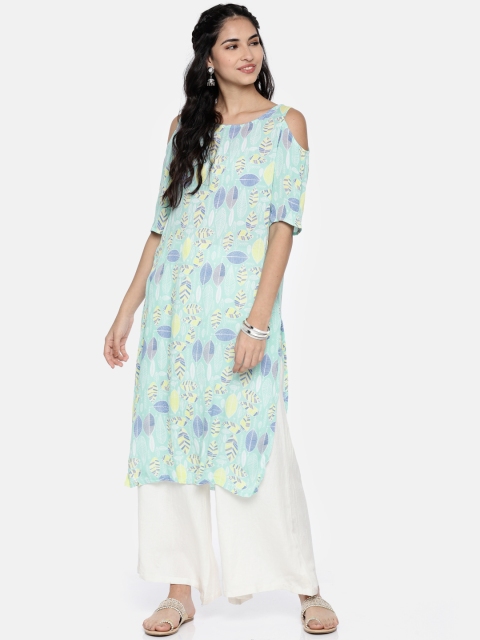 

Colour Me by Melange Women Sea Green Printed Straight Kurta