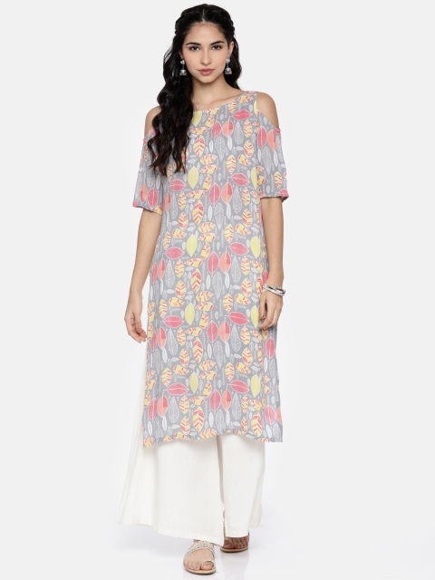 

Colour Me by Melange Women Grey & Pink Printed Straight Kurta