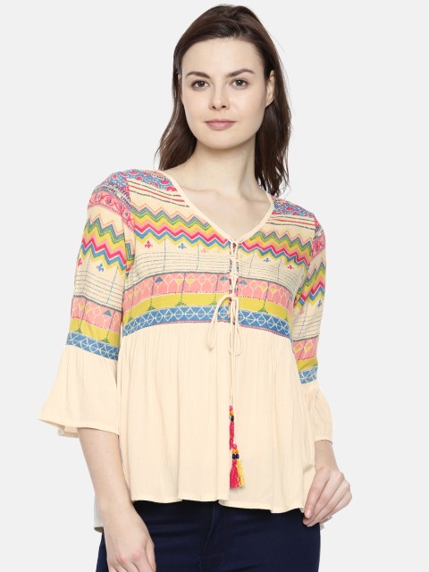 

Colour Me by Melange Women Cream-Coloured Printed A-Line Top