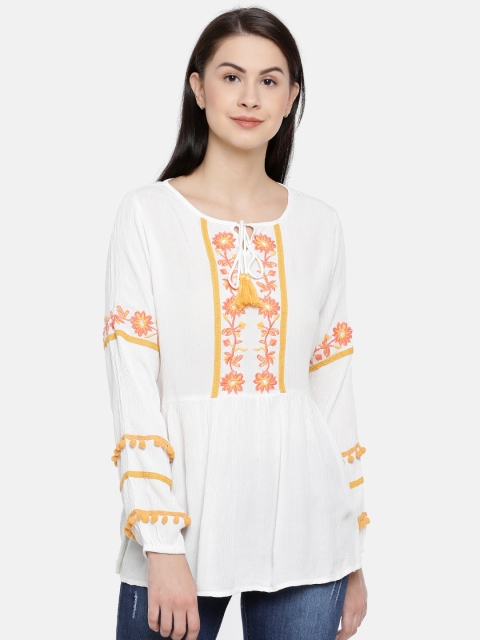

Colour Me by Melange Women White Solid A-Line Top