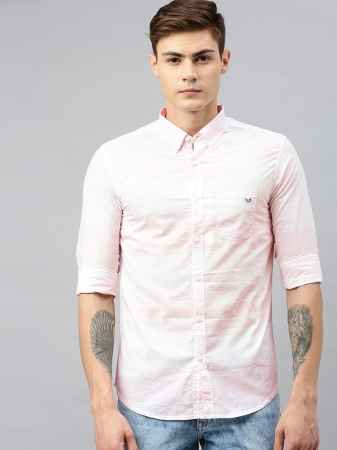

SPYKAR Men White & Pink Slim Fit Striped Casual Shirt