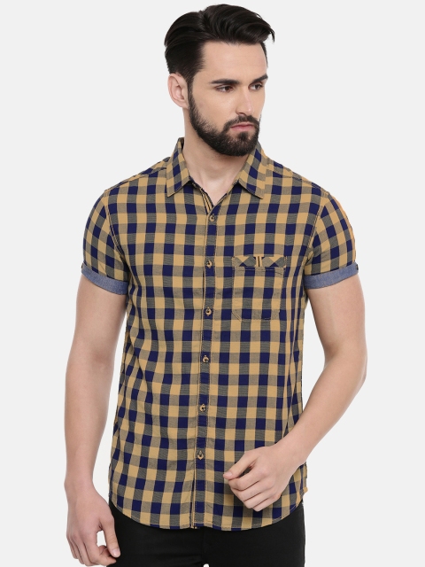 

SPYKAR Men Navy Blue & Beige Regular Fit Checked Casual Shirt