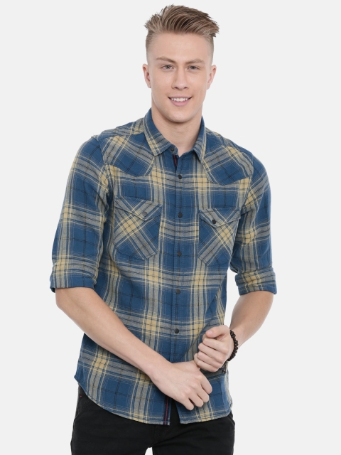 

SPYKAR Men Blue & Beige Slim Fit Checked Casual Shirt
