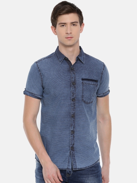 

SPYKAR Men Blue Slim Fit Striped Casual Shirt