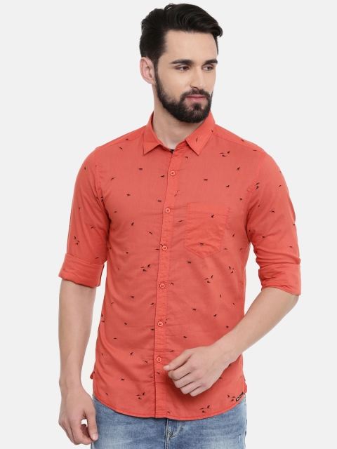 

SPYKAR Men Orange Slim Fit Printed Casual Shirt
