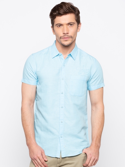 

SPYKAR Men Turquoise Blue Solid Slim Fit Casual Shirt
